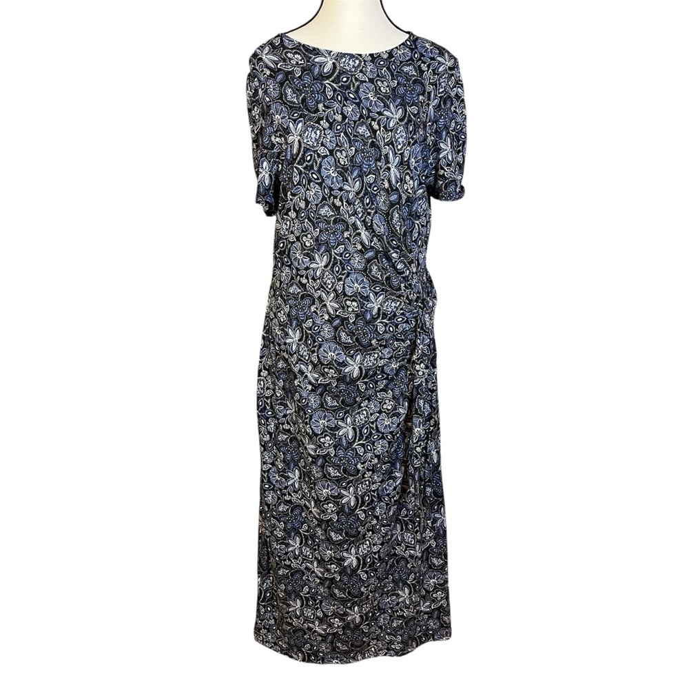 BODEN Knot Front Jersey Knit Midi Dress Blue Floral Print Women’s Size 14